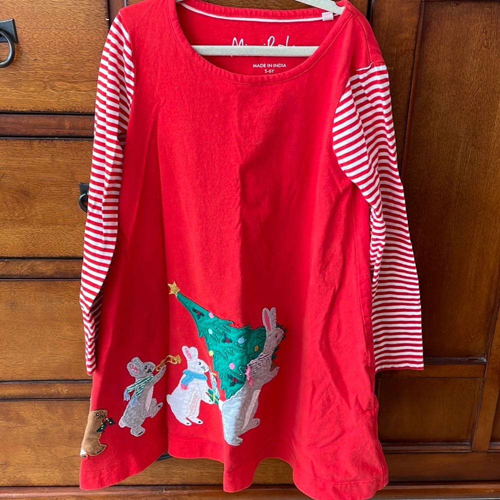 Mini Boden Christmas tree animal tunic 5-6Y